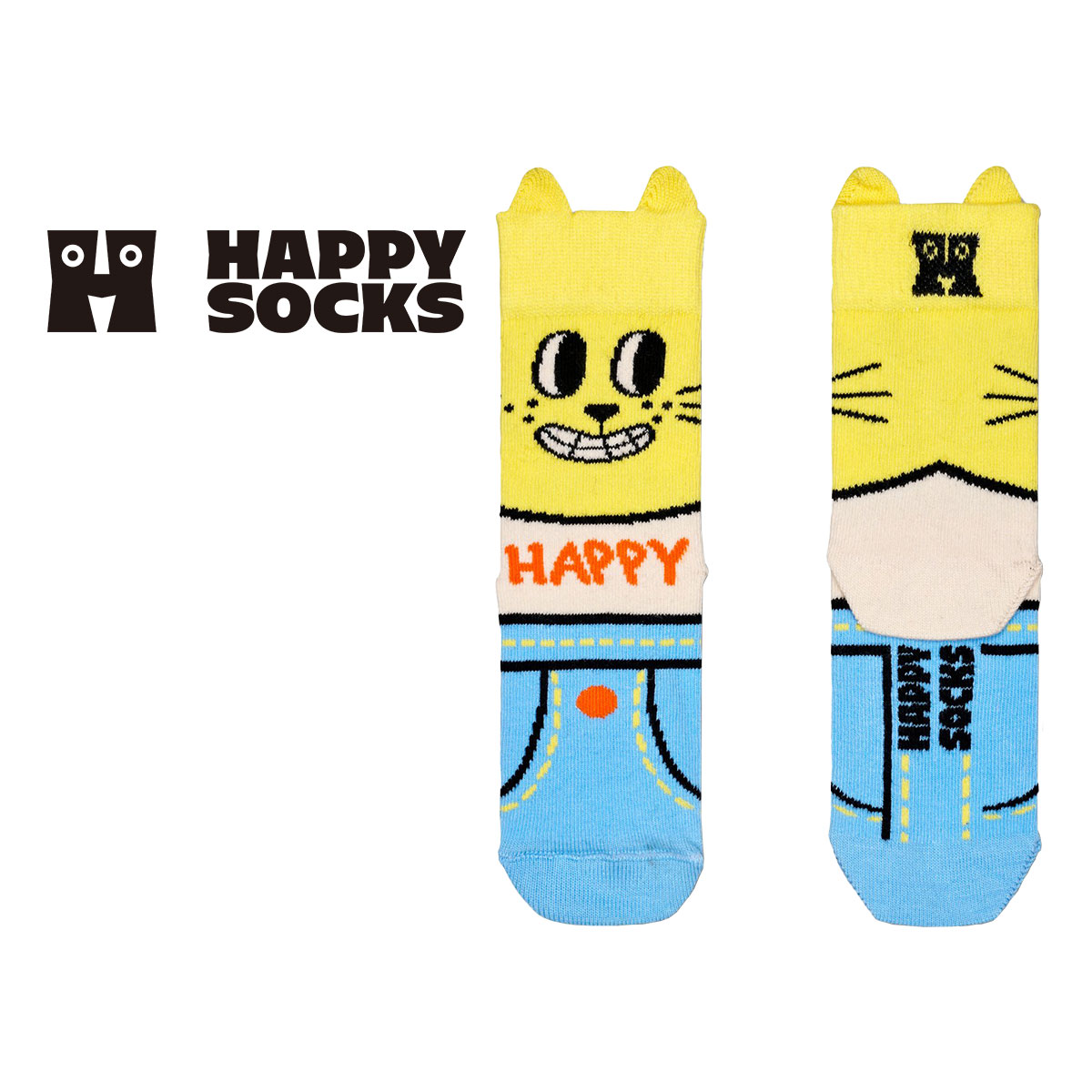Happy Socks ハッピーソックス Kids Cat ( キャット ) 猫 子供 クルー丈 綿混 ソックス KIDS ジュニア キッズ 12240008