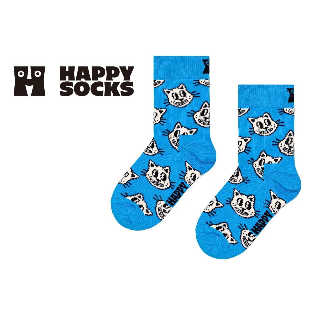 【24SS】Happy Socks ハッピーソックス Kids Cat  ( キャット ) 猫 どうぶつ柄 子供 クルー丈 綿混 ソックス KIDS ジュニア キッズ 12240011