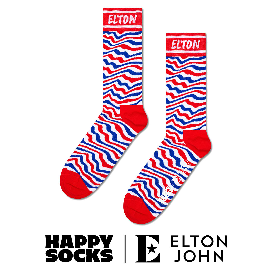【Limited】Happy Socks × Elton John ( エルトン ジョン ) Elton John Striped ( エルトンジョン ストライプ ) クルー丈 ソックス ユニセックス メンズ ＆ レディース 