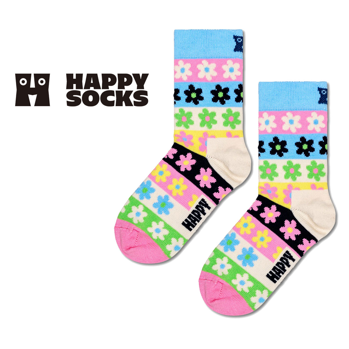 【24SS】Happy Socks ハッピーソックス Kids Flower Stripe ( フラワーストライプ ) 子供 クルー丈 綿混 ソックス KIDS ジュニア キッズ 12240030