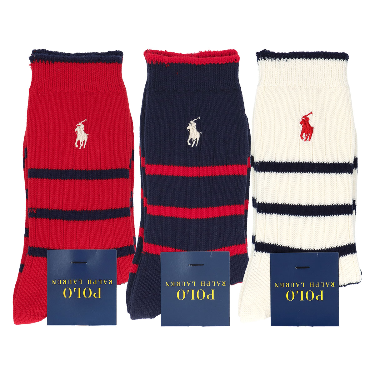 レディース オーガニックコットン混 リブボーダー クルーソックス  <img src='/banner_images/banner_0000000180.gif'>