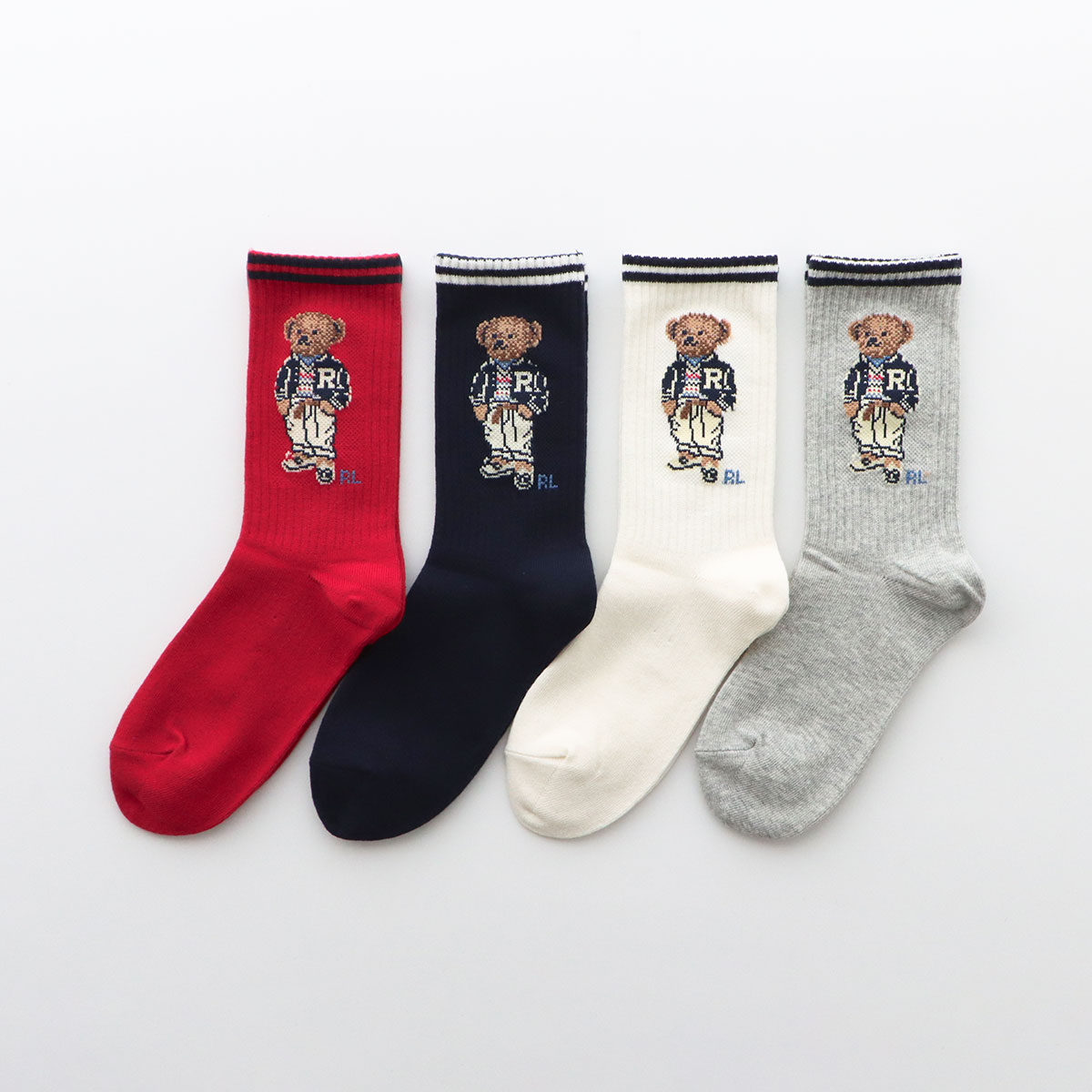 レディース オーガニックコットン混 スポーツプレッピーベア クルーソックス  <img src='/banner_images/banner_0000000180.gif'>