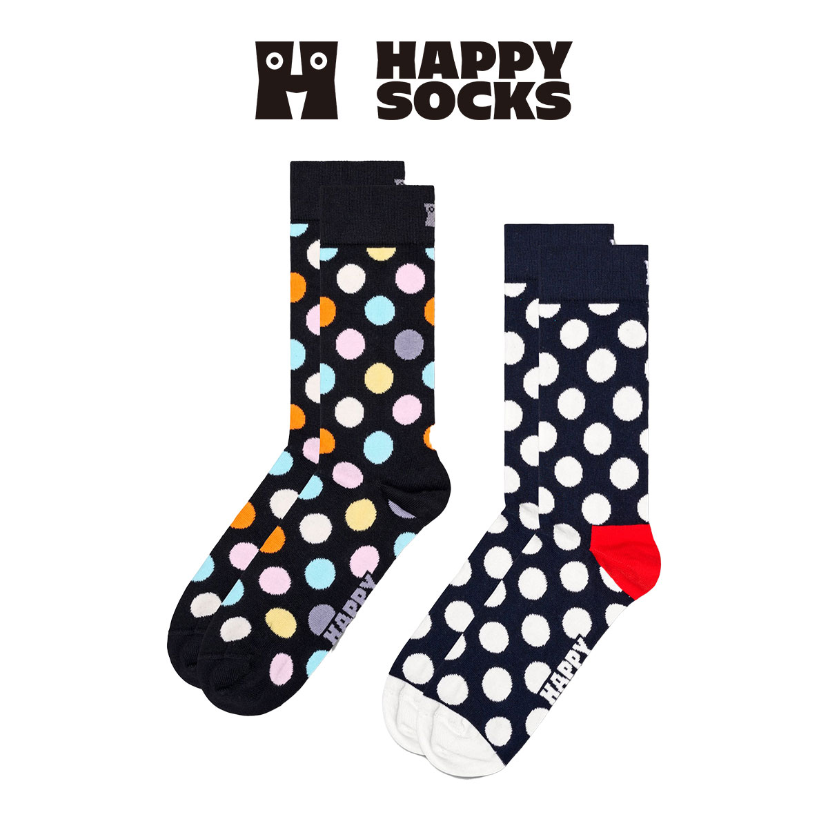 【2足セット】Happy Socks ハッピーソックス  Classic Big Dot(クラシック ドット)オーガニックコットン クルー丈 ソックス 靴下 メンズ ＆ レディース 10232028