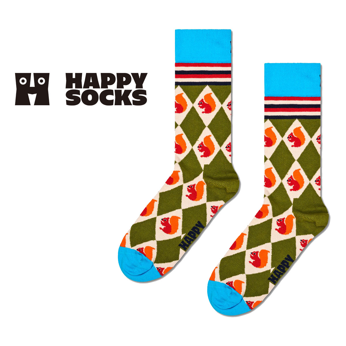 Happy Socks ハッピーソックス  Squirrel Argyle ( スクワール アーガイル ) クルー丈 ソックス メンズ ＆ レディース  10240398