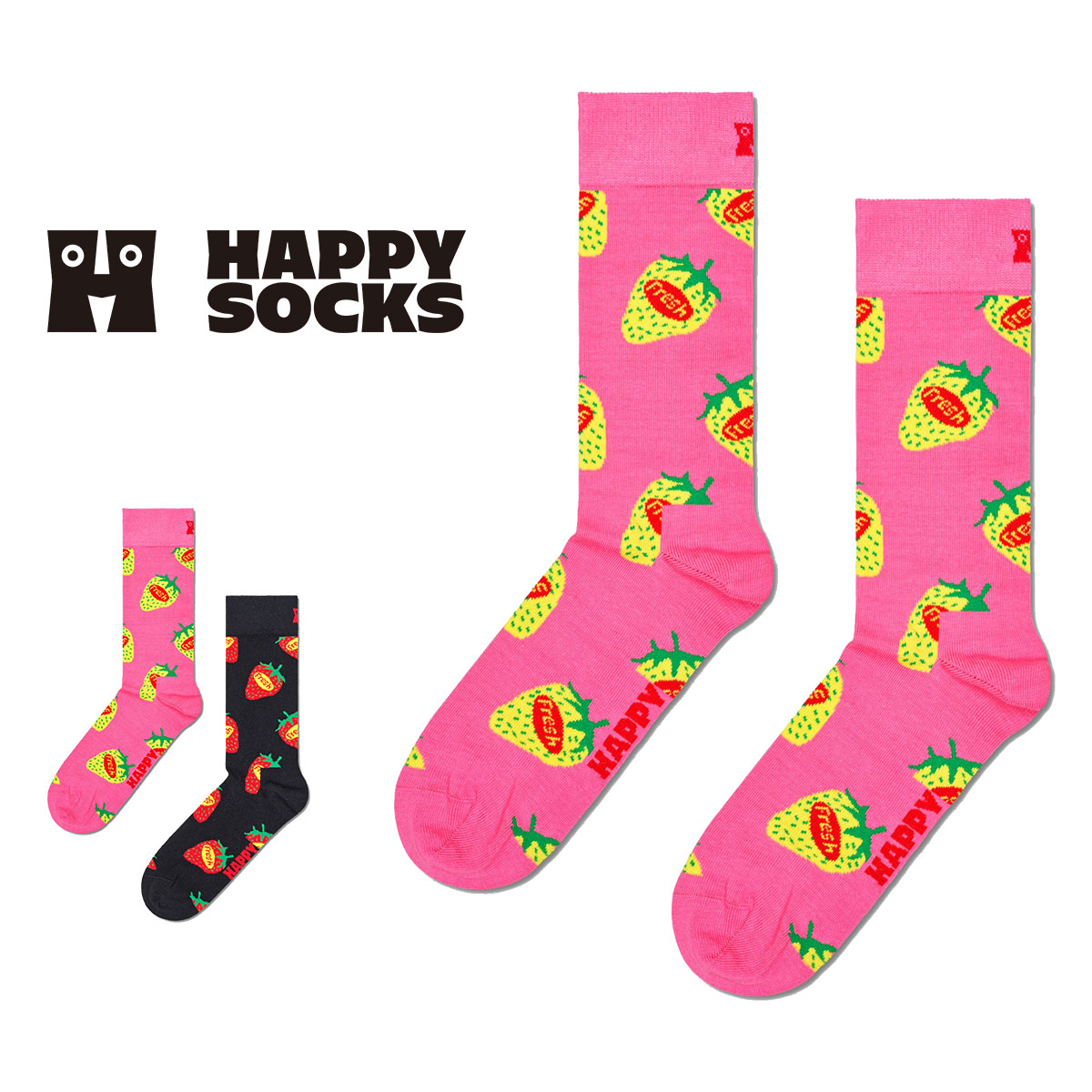 Happy Socks ハッピーソックス  Strawberry Fresh(ストロベリー フレッシュ ) クルー丈 ソックス メンズ ＆ レディース  10240284