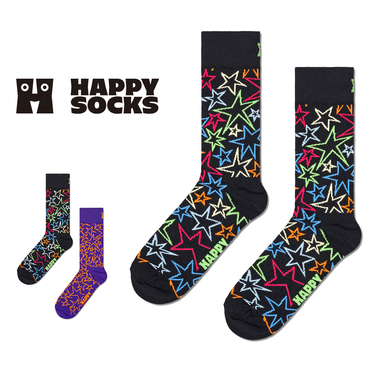 Happy Socks ハッピーソックス  Mega Star(メガスター ) クルー丈 ソックス メンズ ＆ レディース  10240311