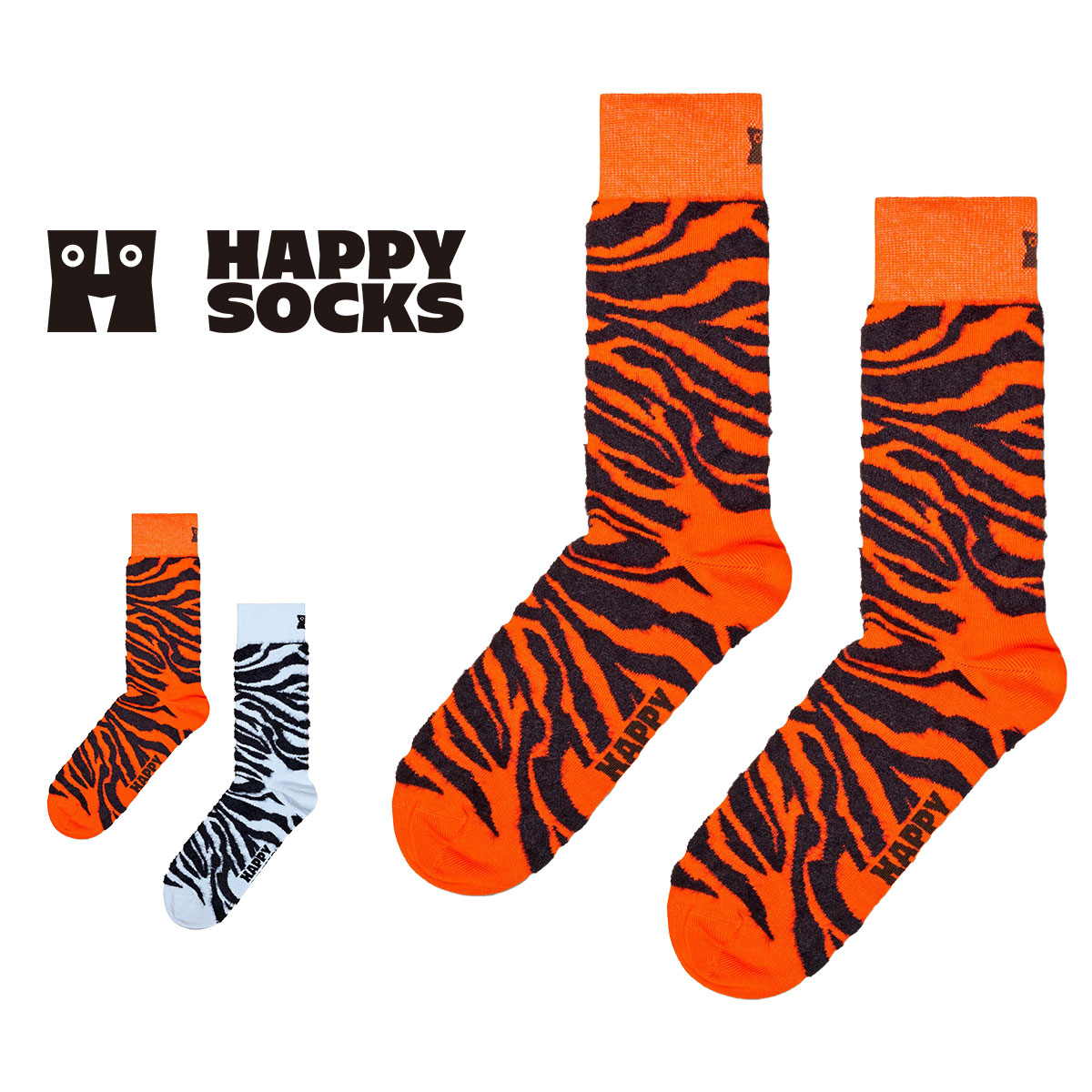 Happy Socks ハッピーソックス  Fluffy Zebra(フラッフィー ゼブラ ) クルー丈 ソックス メンズ ＆ レディース  10240211