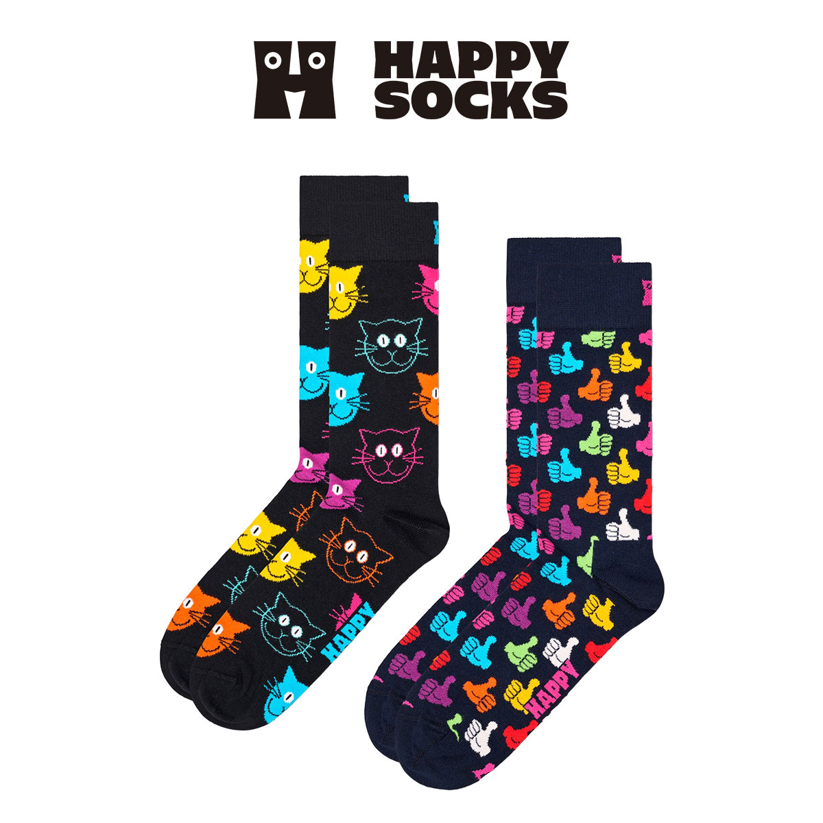 【2足セット】Happy Socks ハッピーソックス  Classic Cat(クラシック キャット)オーガニックコットン クルー丈 ソックス 靴下 メンズ ＆ レディース 10232036