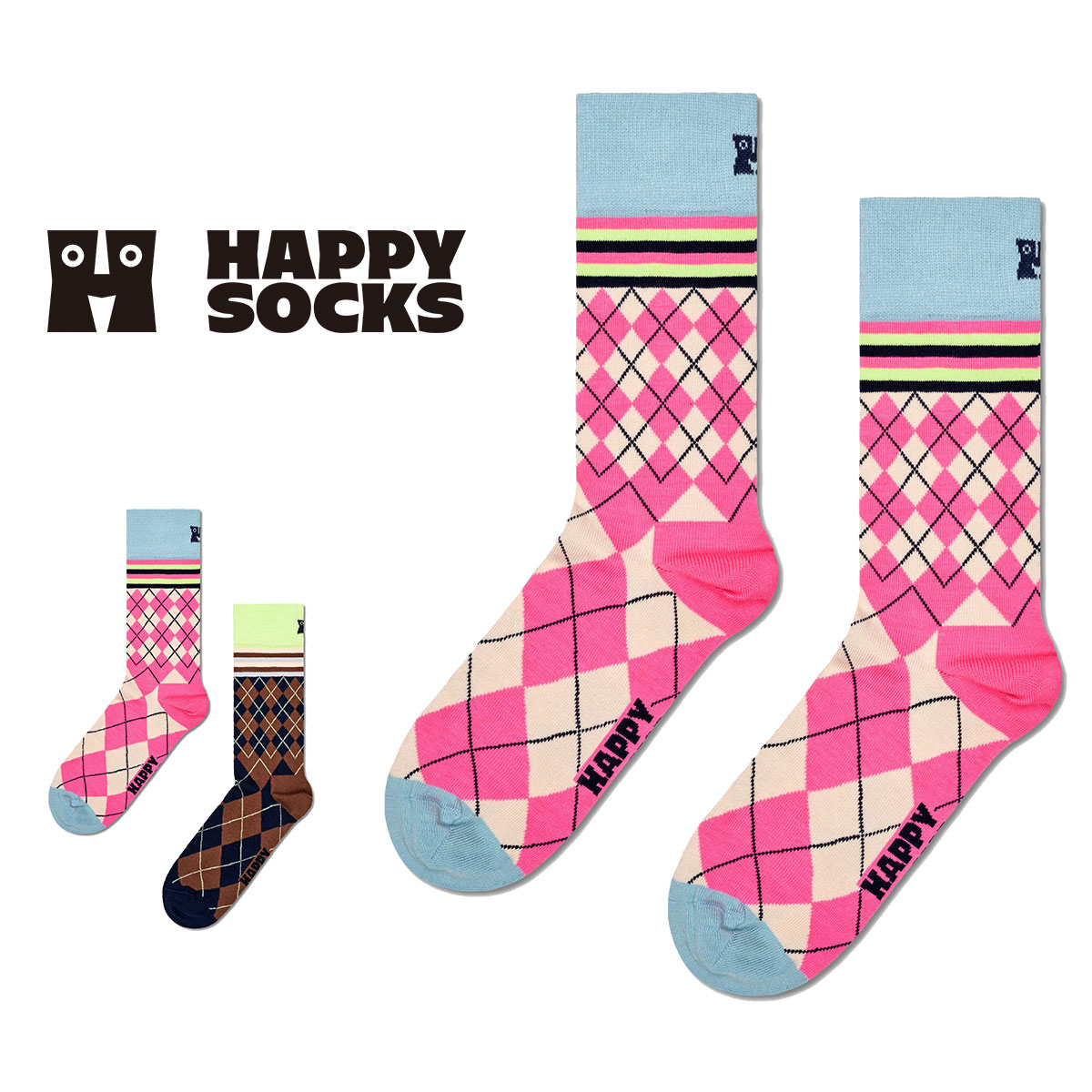 Happy Socks ハッピーソックス  Mixed Argyle(ミックス アーガイル ) クルー丈 ソックス メンズ ＆ レディース  10240334