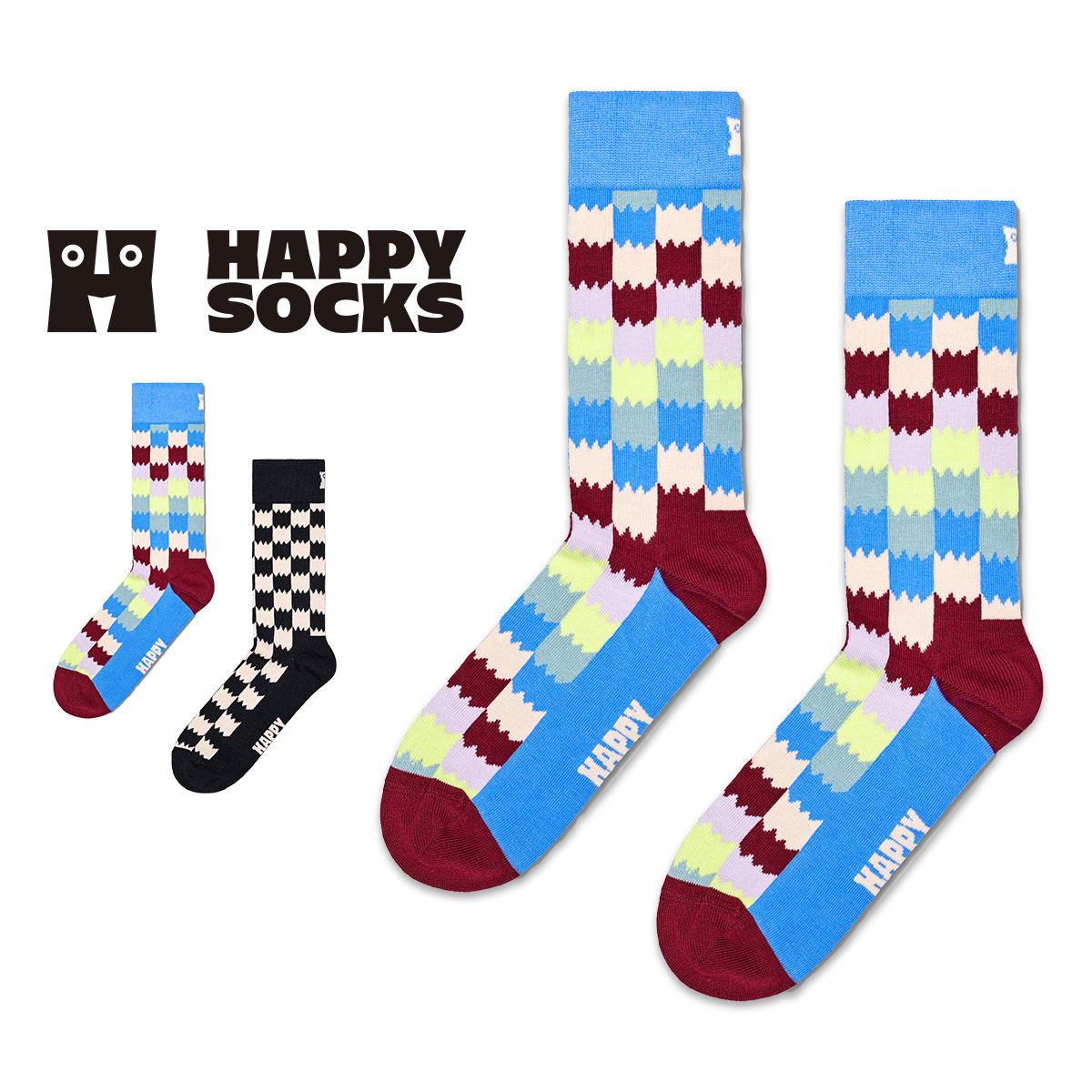 Happy Socks ハッピーソックス  Dizzy Check(ディジー チェック ) クルー丈 ソックス メンズ ＆ レディース  10240315