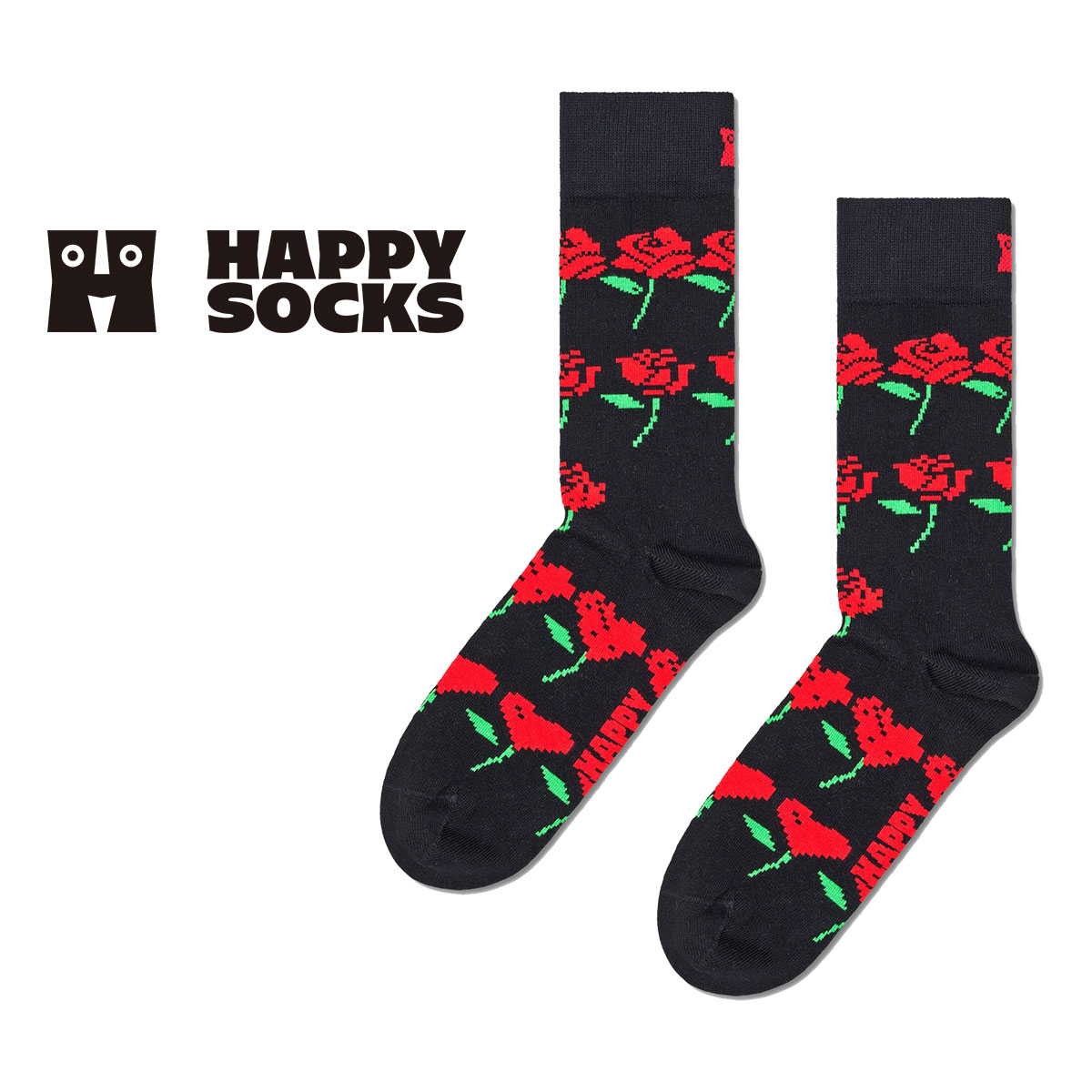 Happy Socks ハッピーソックス  Rose Hearts(ローズ ハート ) クルー丈 ソックス メンズ ＆ レディース  10240302