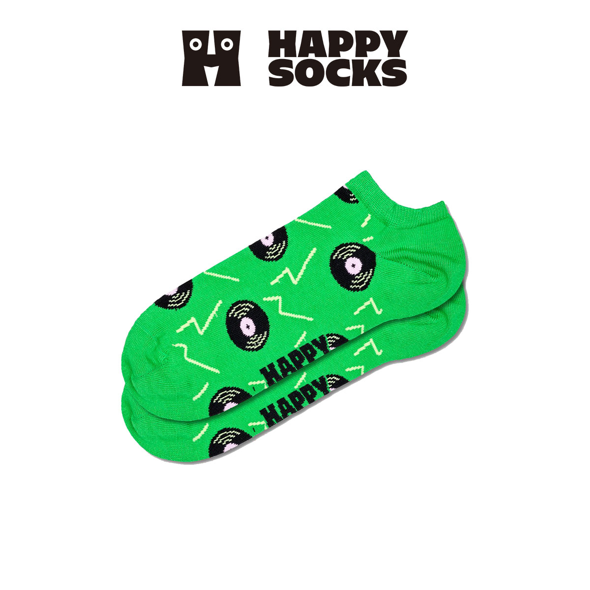 Happy Socks ハッピーソックス  Vinyl(ビニール ) レコード グリーン スニーカー丈 ソックス メンズ ＆ レディース  10240218