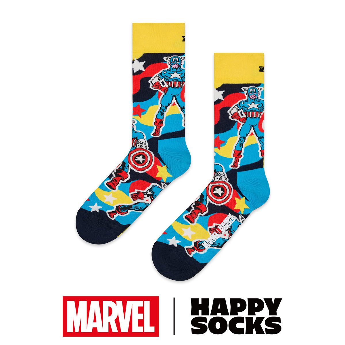 【Limited】Happy Socks ハッピーソックス × Marvel™  Avengers  Captain America クルー丈 ソックス ユニセックス メンズ ＆ レディース