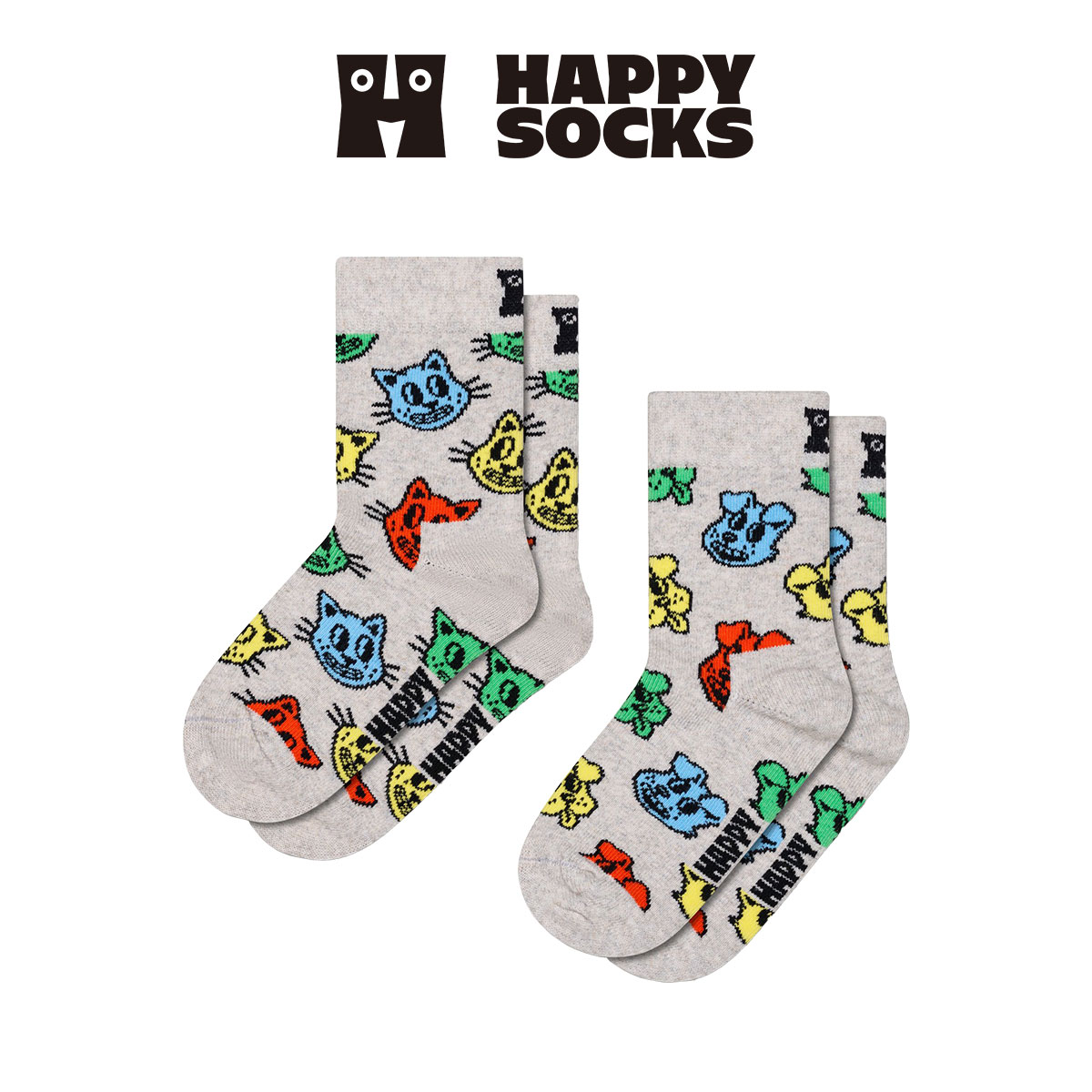 【2足セット】Happy Socks Kids Doggo & Cat ( ドッゴ アンド キャット ) 2Packs クルー丈 ソックス キッズ