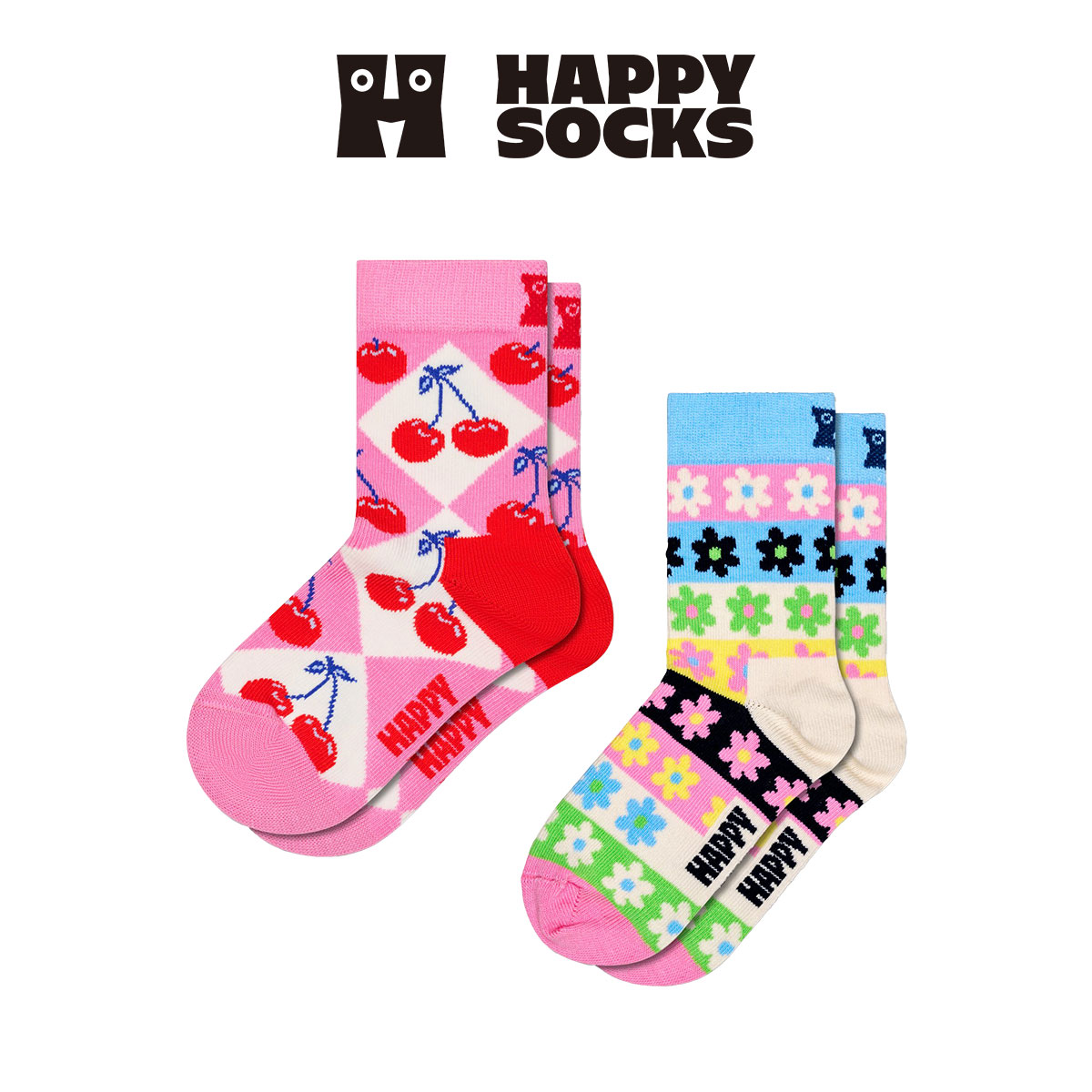 【2足セット】Happy Socks Kids Cherry ( チェリー ) 2Packs クルー丈 ソックス キッズ