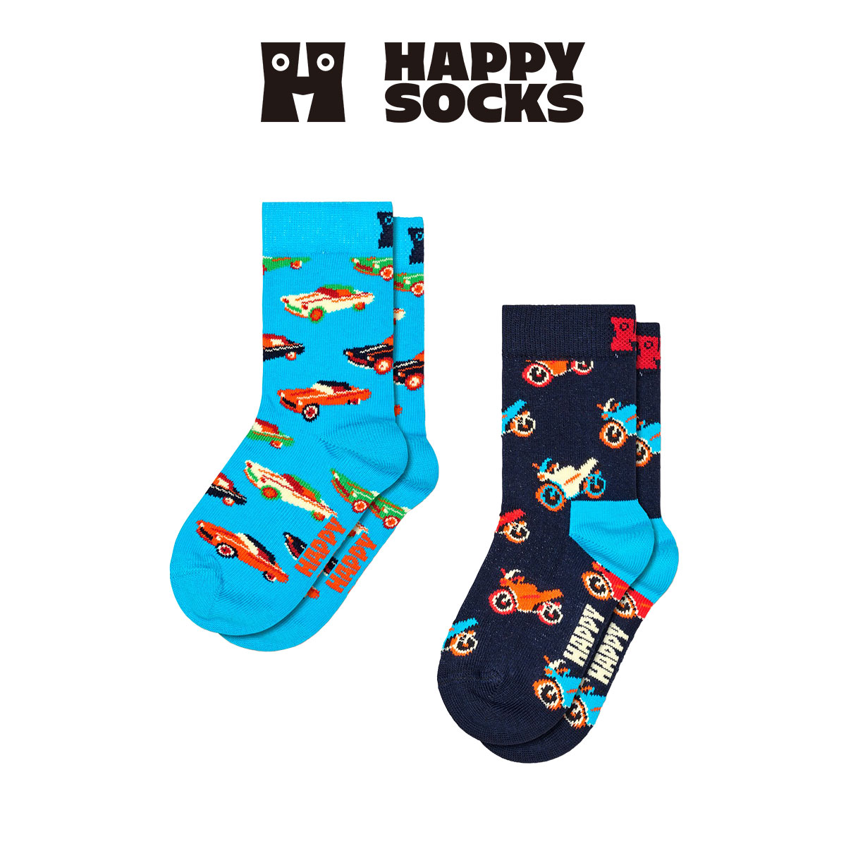 【2足セット】Happy Socks Kids Cars ( カー ) 2Packs クルー丈 ソックス キッズ プレゼント