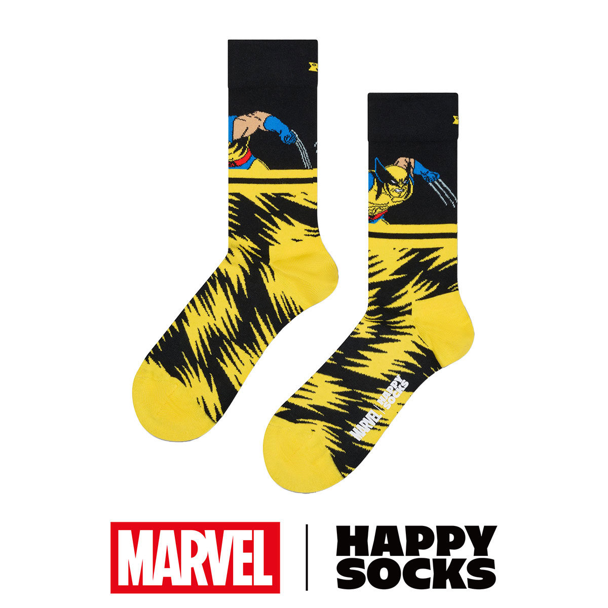 【Limited】Happy Socks ハッピーソックス × Marvel ( マーベル ) X-MEN（エックスメン）Wolverine（ウルヴァリン）クルー丈 ソックス ユニセックス メンズ ＆ レディース 