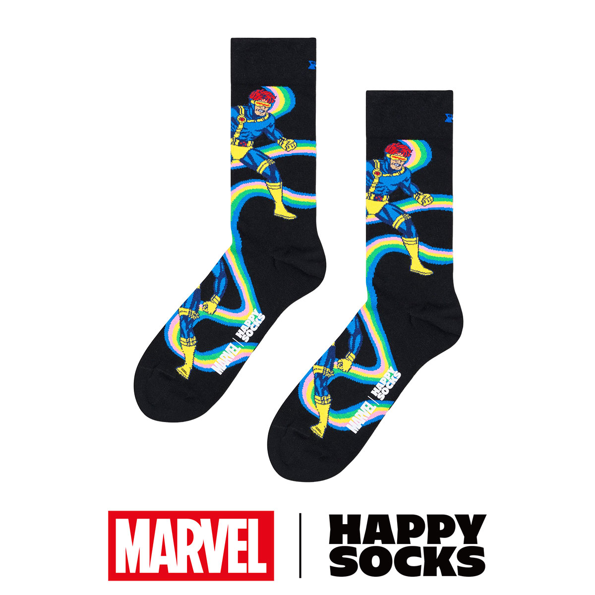 【Limited】Happy Socks ハッピーソックス ×  Marvel ( マーベル ) X-MEN（エックスメン）Cyclops（サイクロップス）クルー丈 ソックス ユニセックス メンズ ＆ レディース 