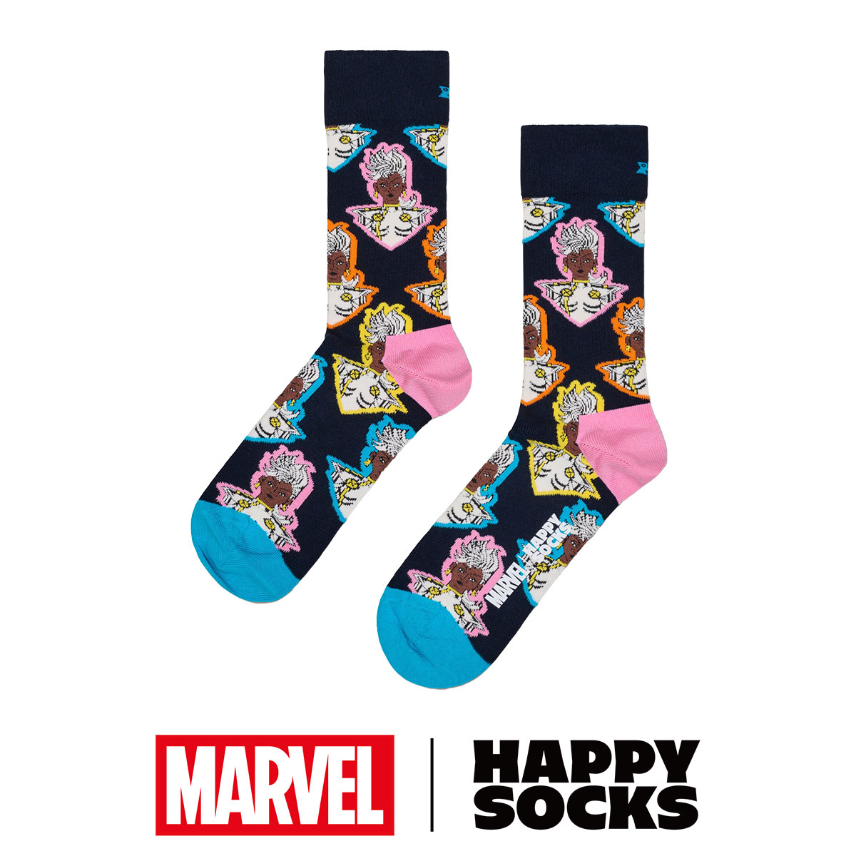 【Limited】Happy Socks ハッピーソックス × Marvel ( マーベル ) X-MEN（エックスメン）Storm（ストーム）クルー丈 ソックス ユニセックス メンズ ＆ レディース
