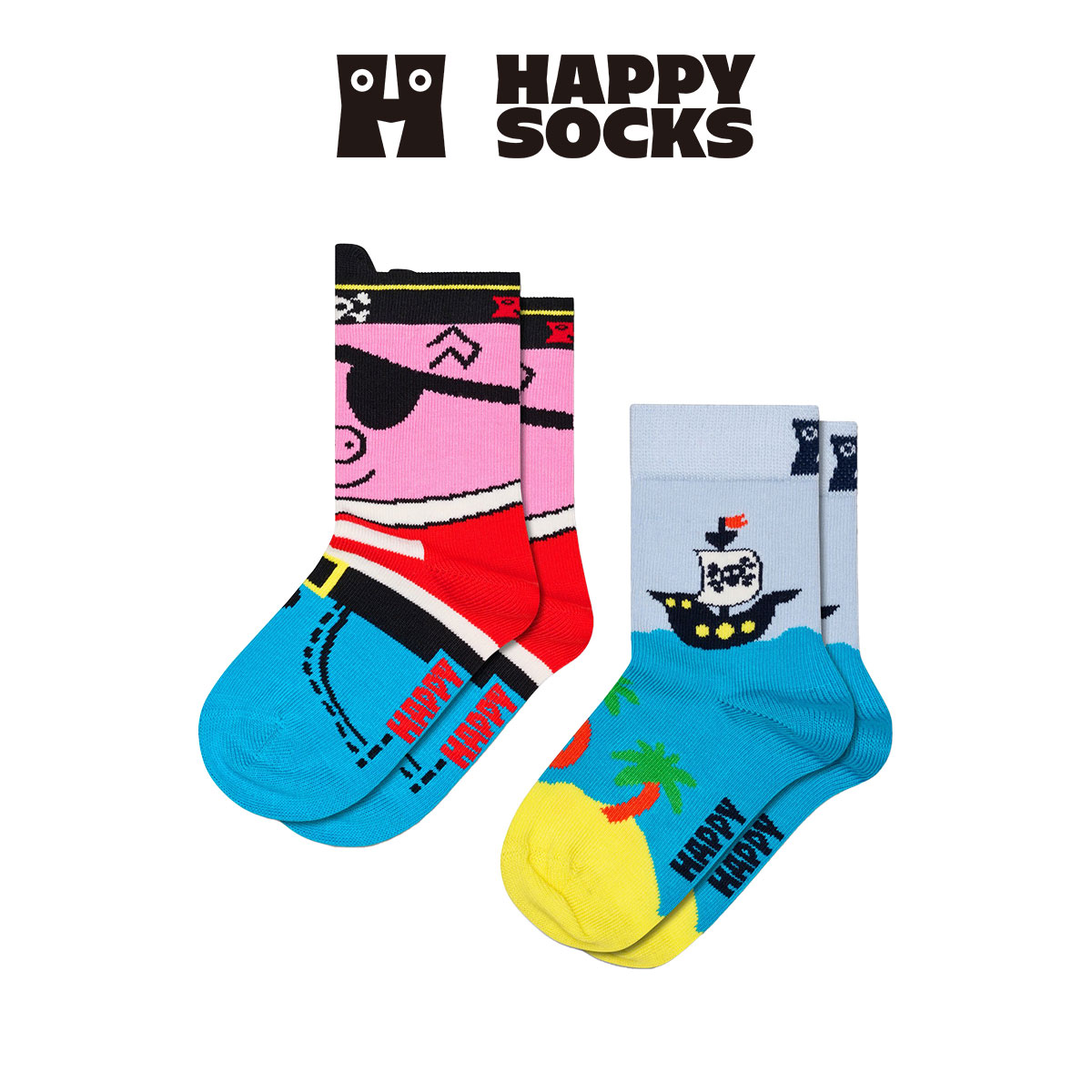 【2足セット】Happy Socks Kids Pirate ( パイレーツ ) 2Packs クルー丈 ソックス キッズ プレゼント
