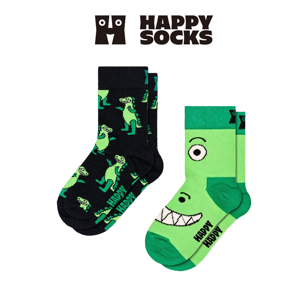 【2足セット】Happy Socks Kids Dino ( ディノ )  恐竜 2Packs クルー丈 ソックス キッズ プレゼント