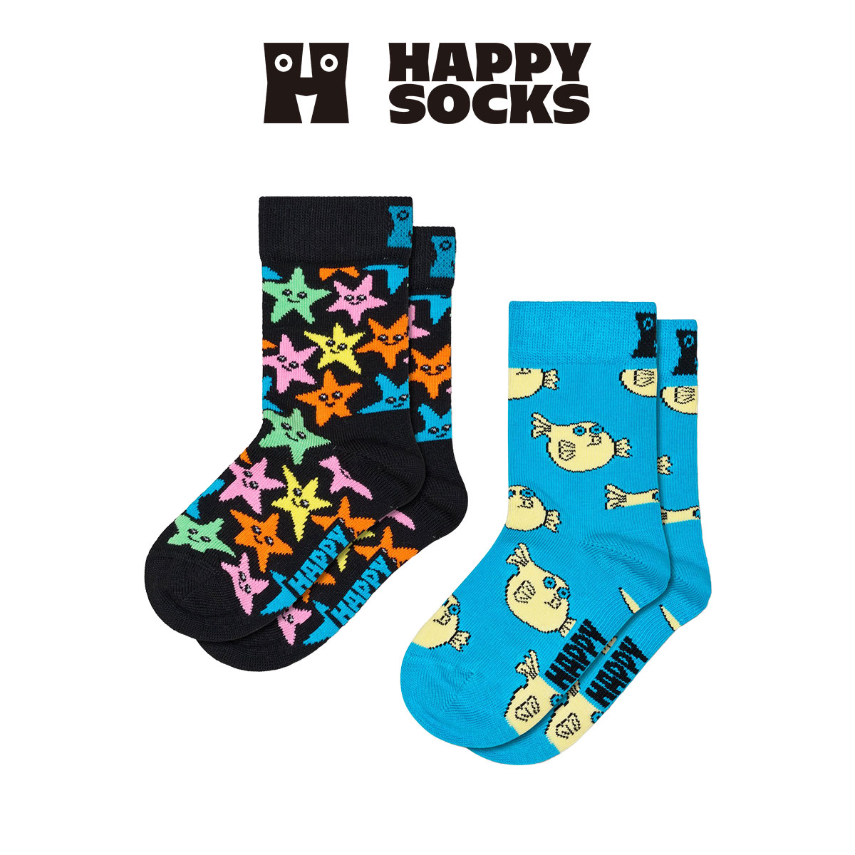 【2足セット】Happy Socks Kids Sea Star ( シースター ) 2Packs クルー丈 ソックス キッズ 