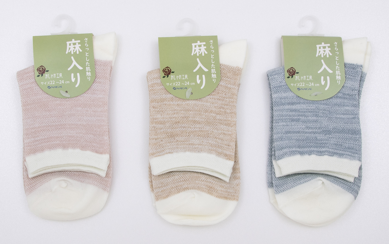 おしゃれ工房 クルー 引き揃えメッシュ麻入り