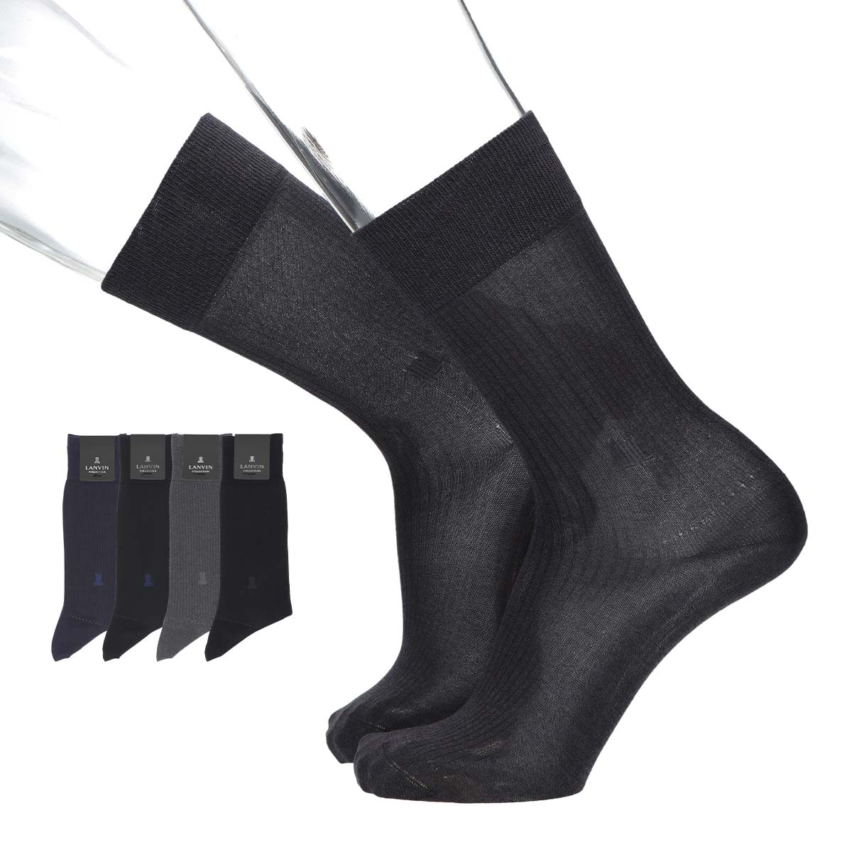 【25fw】LANVIN LANVIN COLLECTION ランバン コレクション SPフェイクリブJLカット 抗菌防臭 クルー丈 メンズ ビジネス ソックス