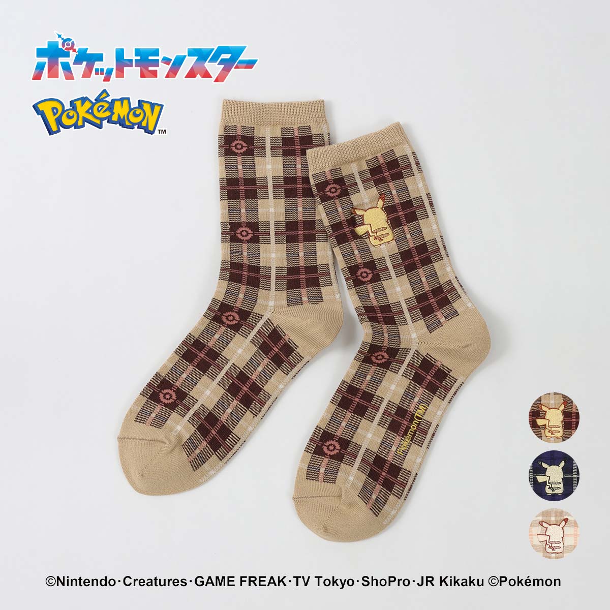 【25fw】ポケモン ピカチュウPlaidクルー2 クルー