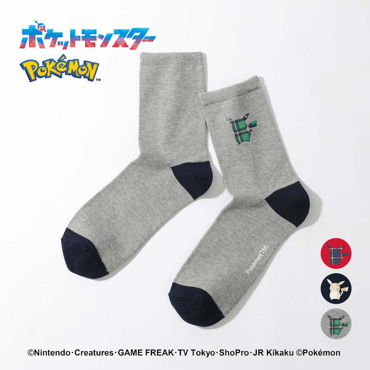 【25fw】ポケモン ピカチュウPlaidクルー3 カジュアル