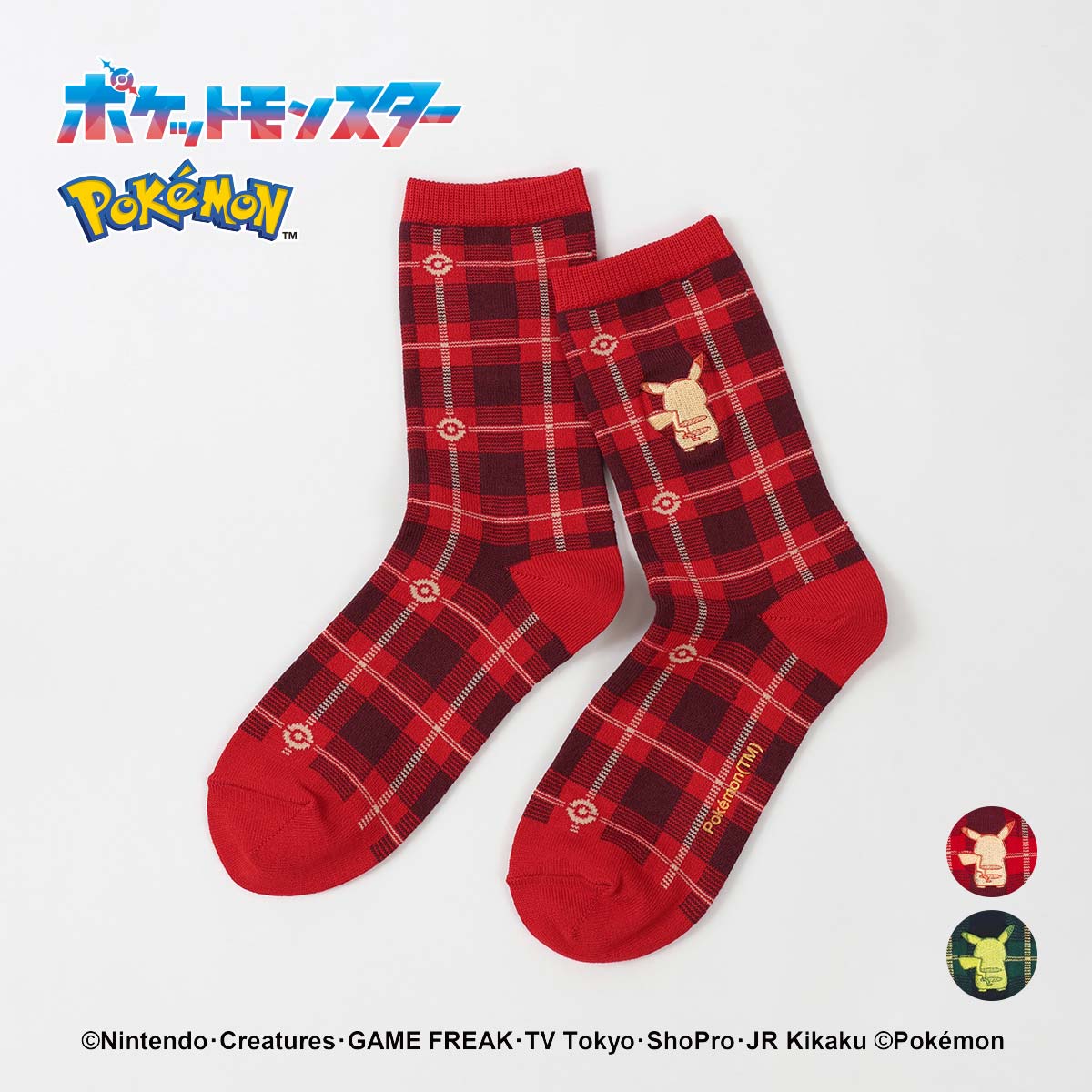 【25fw】ポケモン ピカチュウPlaidクルー1 クルー