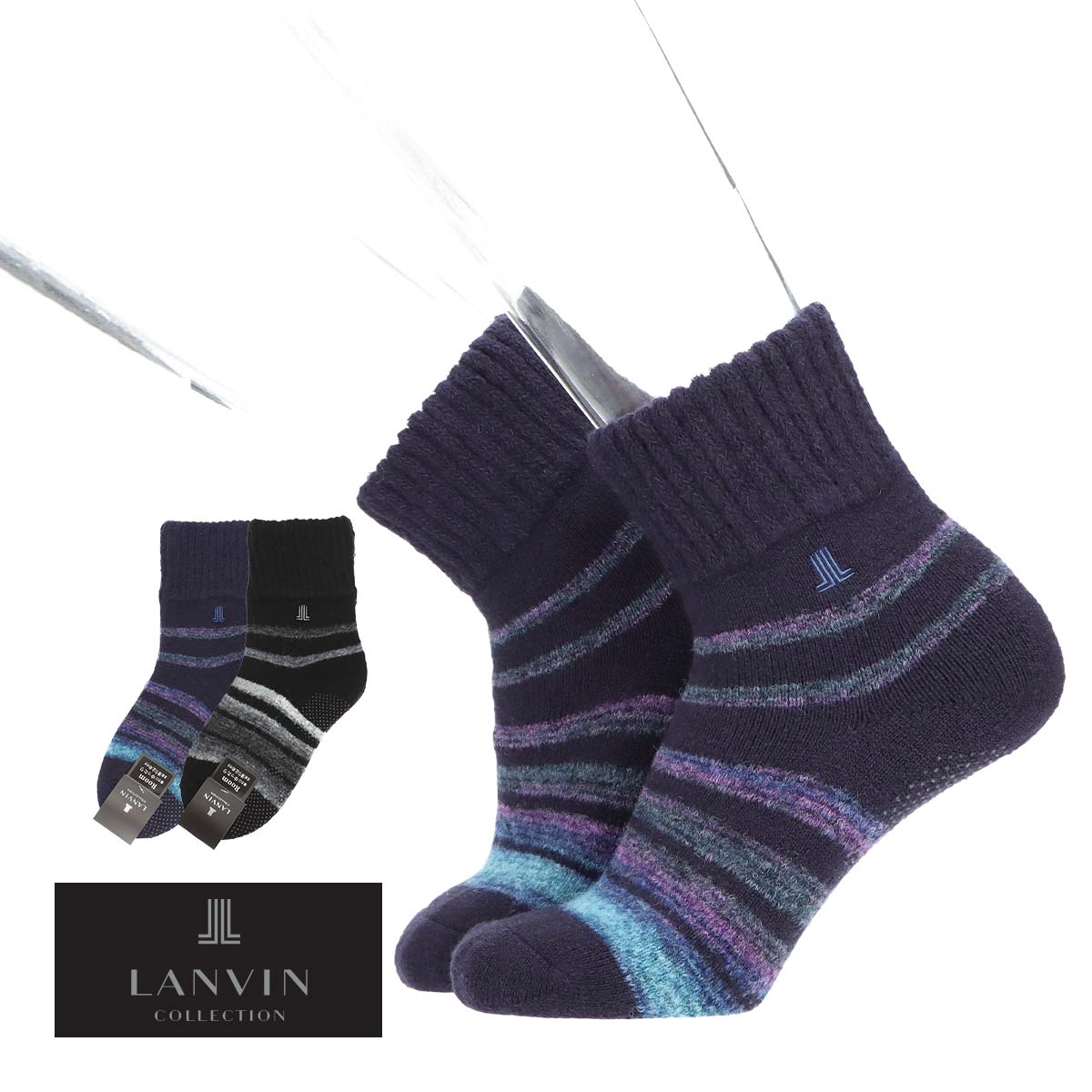 【25fw】LANVIN LANVIN COLLECTION ランバン コレクション 変形ボーダー クルー丈 メンズ ビジネス ソックス 