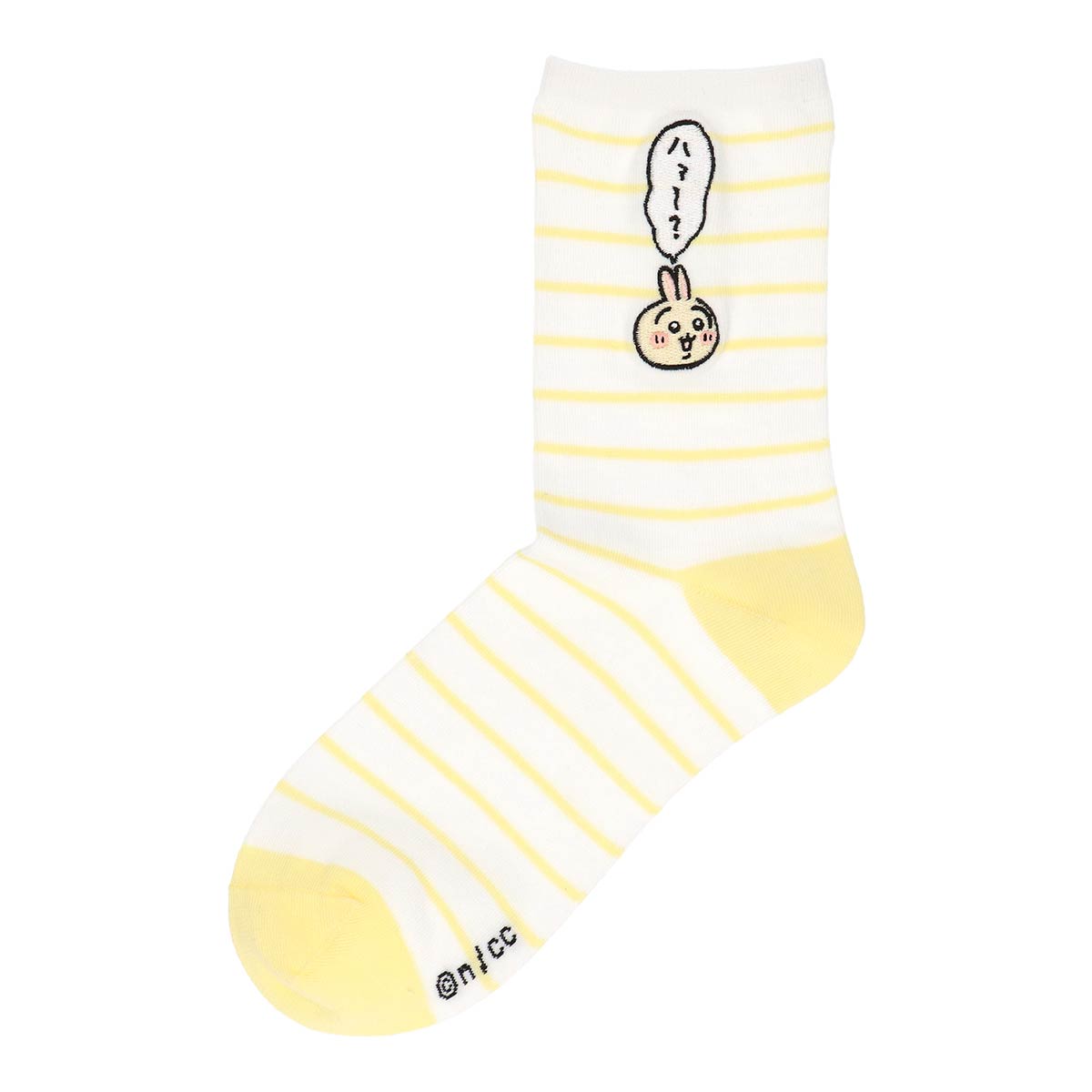 ちいかわ クルー丈 ハァ〜？ ソックス ワンポイント うさぎボーダー刺繍 靴下 レディース キャラクター 03197026