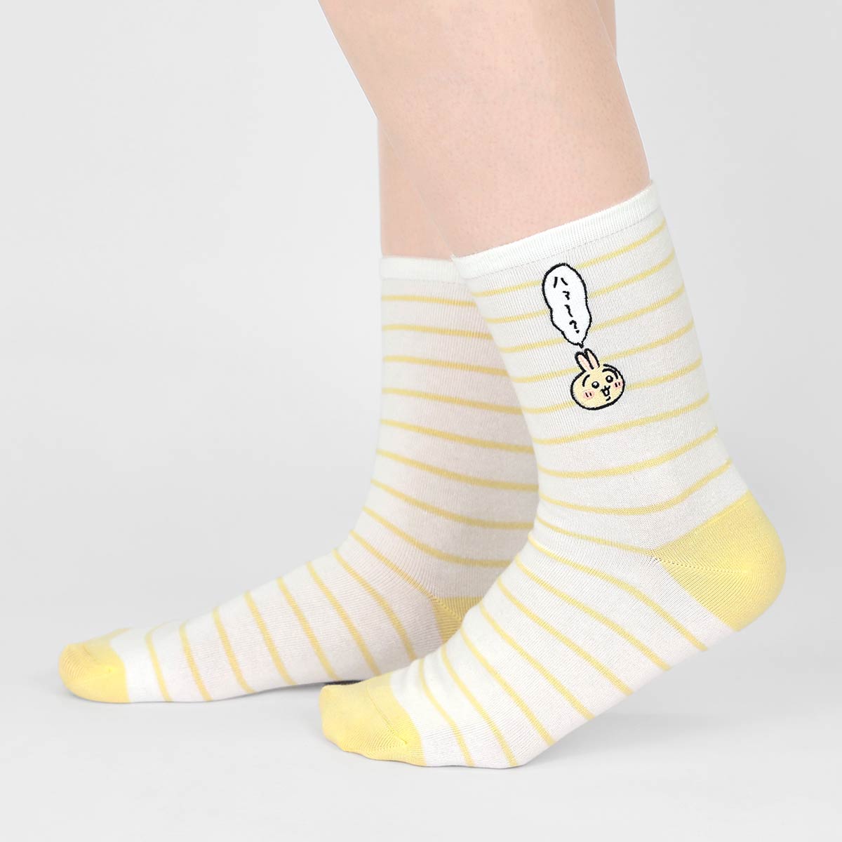 ちいかわ クルー丈 ハァ〜? ソックス ワンポイント うさぎボーダー刺繍 靴下 レディース キャラクター 03197026
