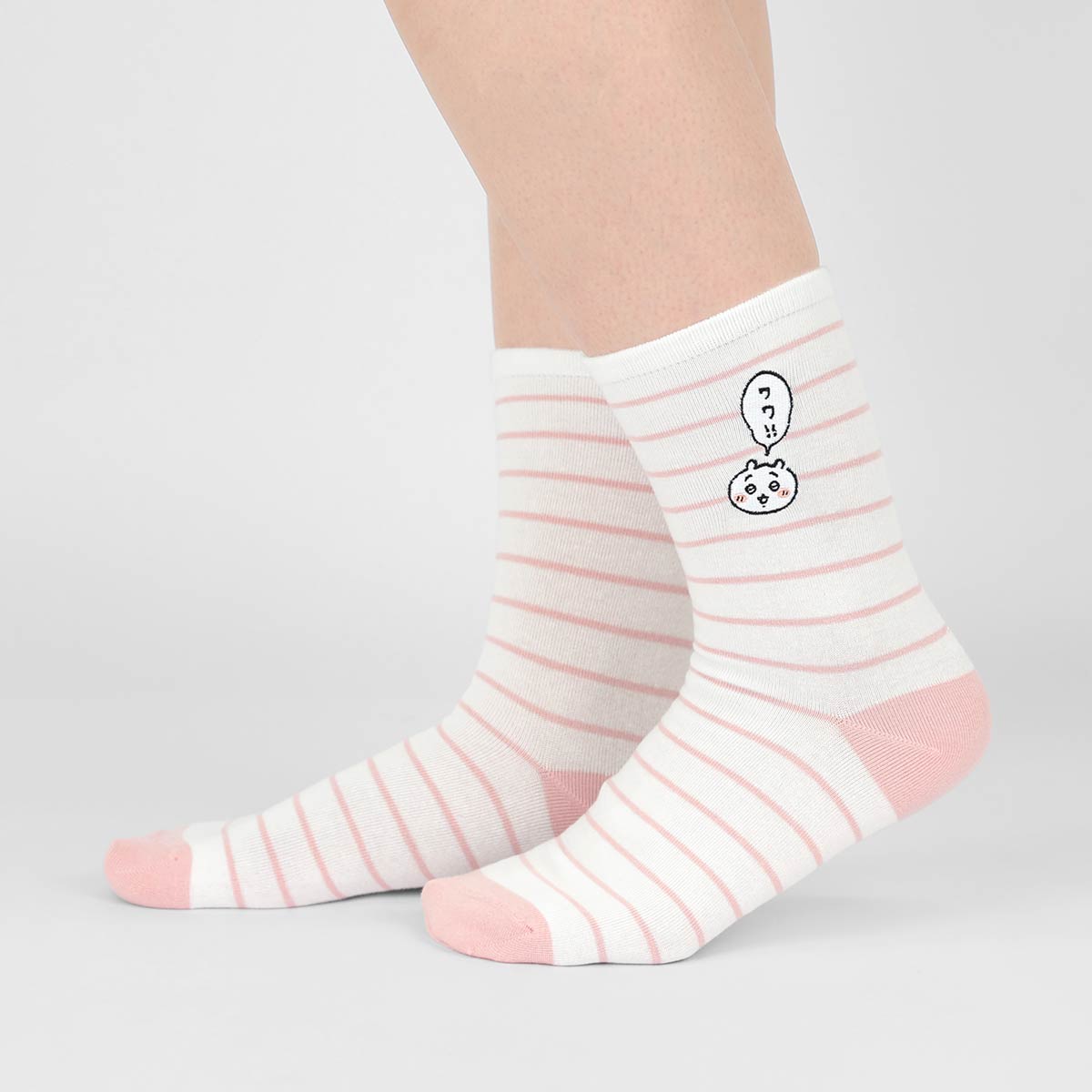 ちいかわ クルー丈 ワワ!! ソックス ワンポイント ちいかわボーダー刺繍 靴下 レディース キャラクター 03197022