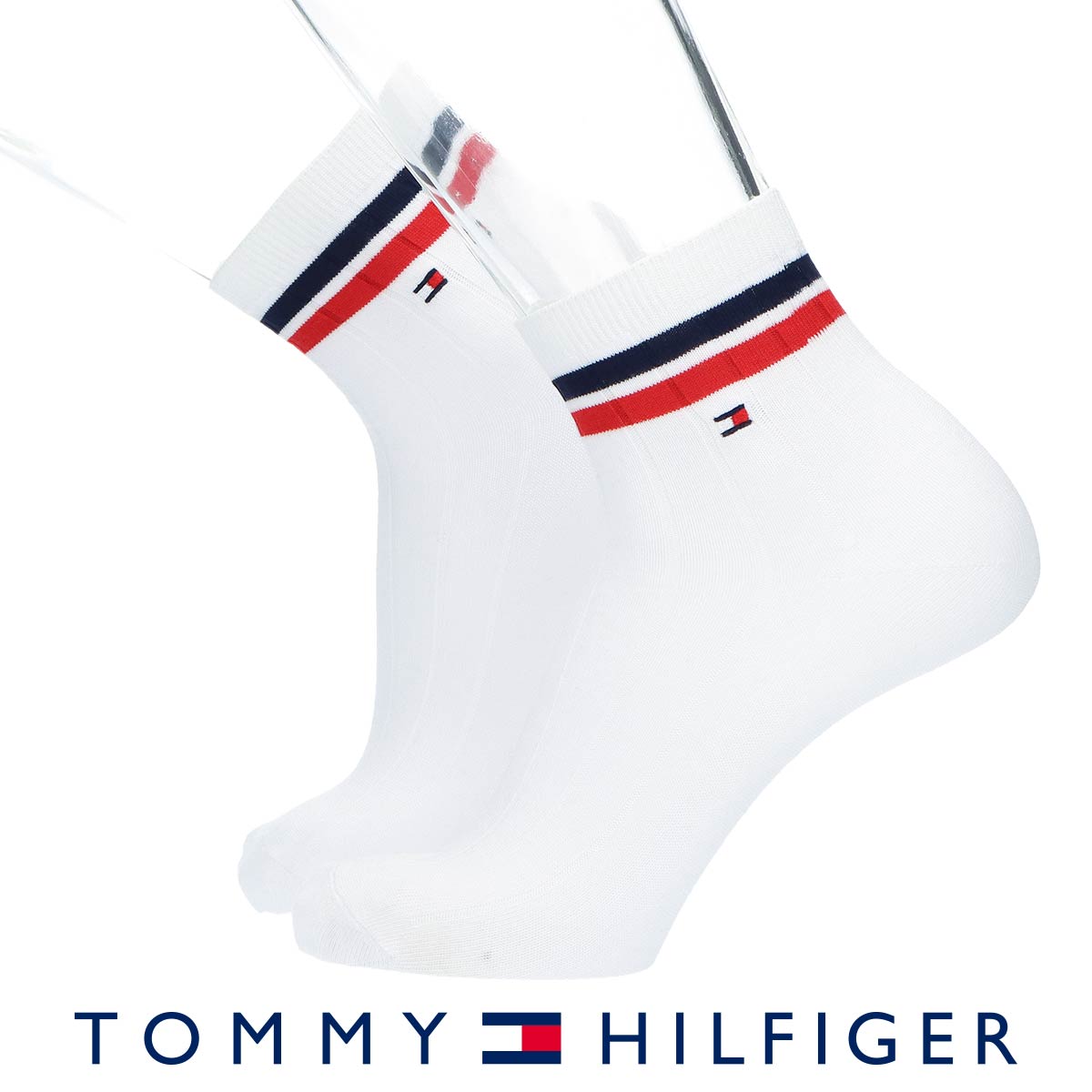 トミーヒルフィガー 2ライン CLASSIC リブ フラッグ 刺繍 20cm ミドル丈 カジュアル ソックス