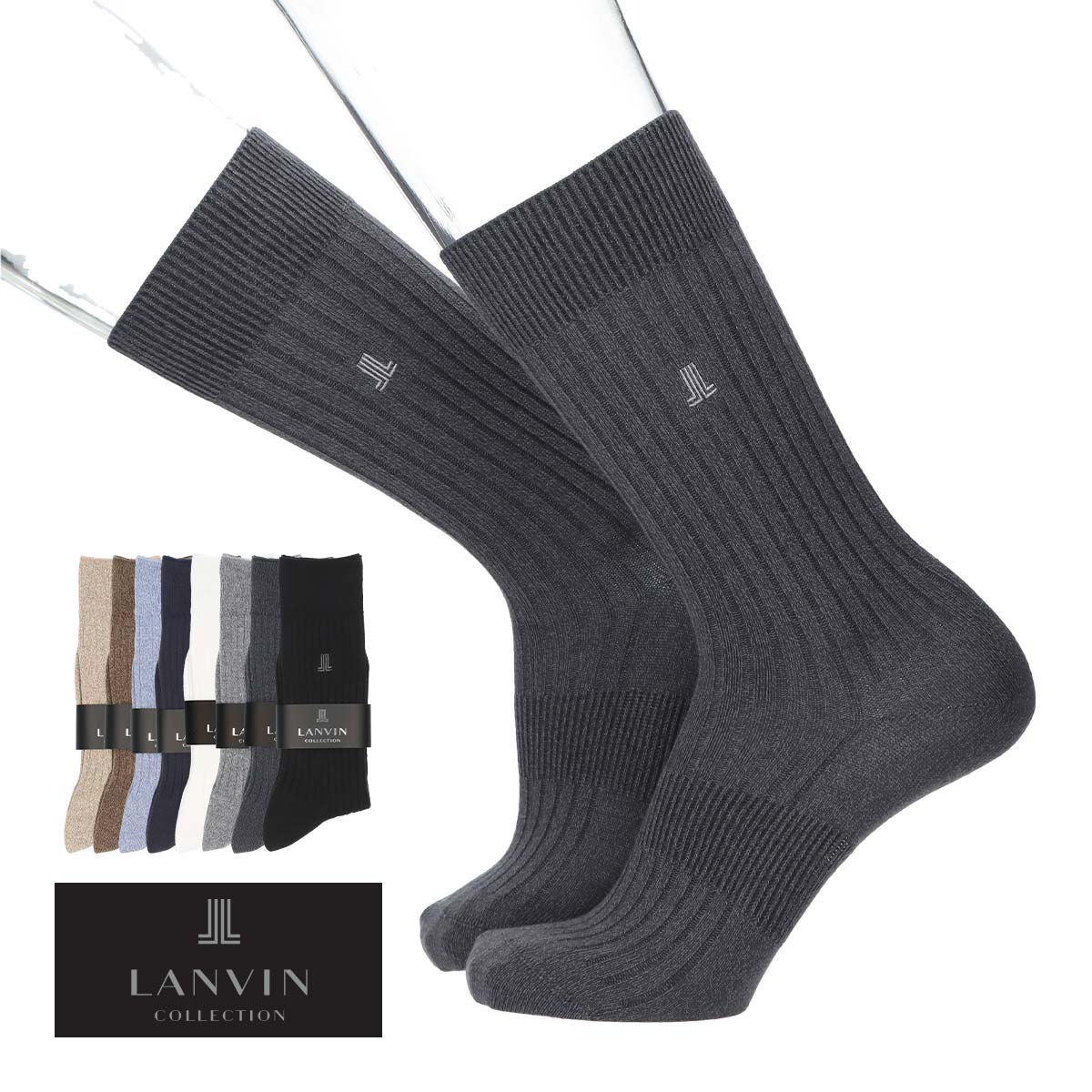 LANVIN LANVIN COLLECTION ランバン コレクション JLワンポイント 消臭加工 土踏まずサポート 爪先リンキング仕様 メンズ クルー丈 靴下 男性 プレゼント ギフト 無料ラッピング 02412075 ワンポイント