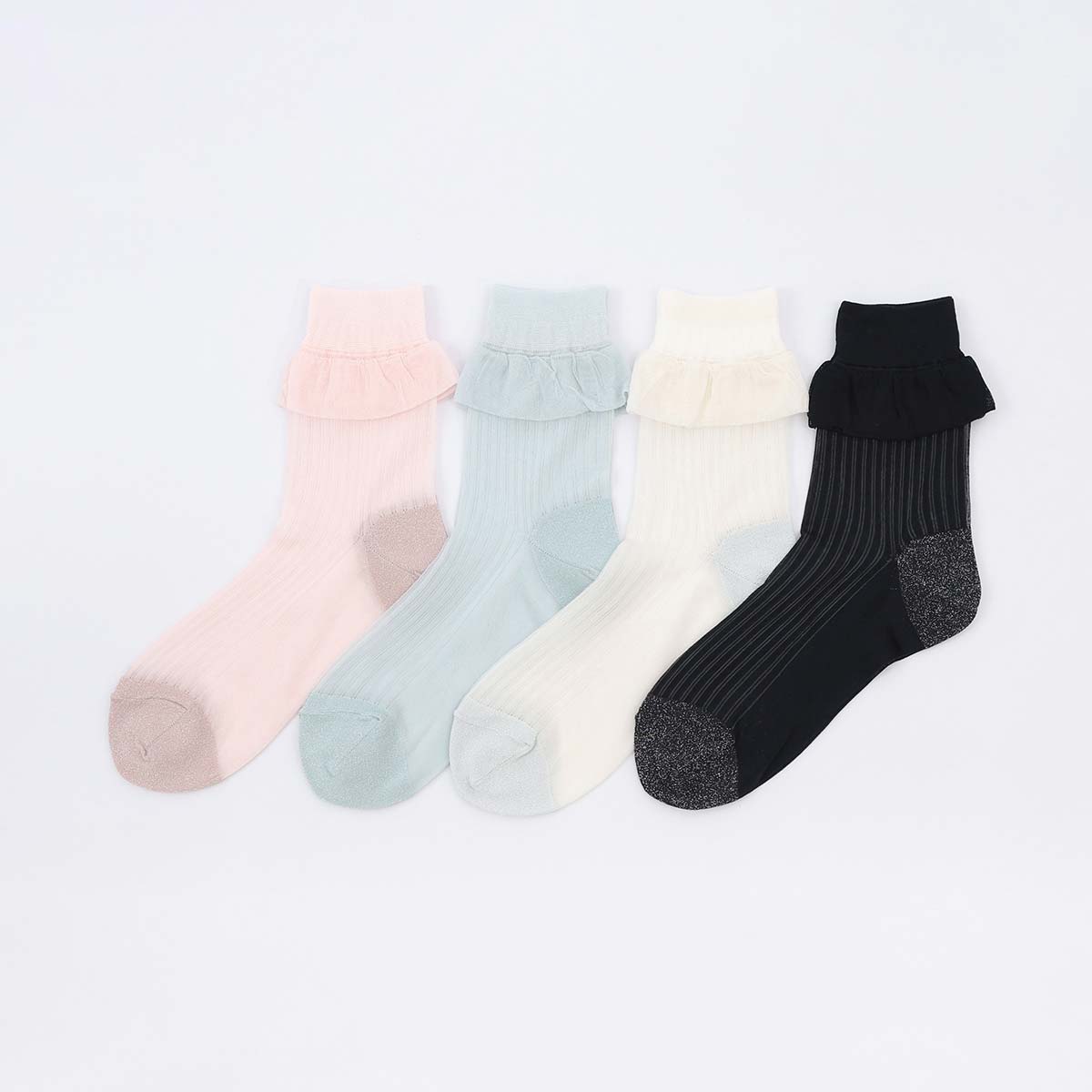 シアー フリル リブ クルー丈