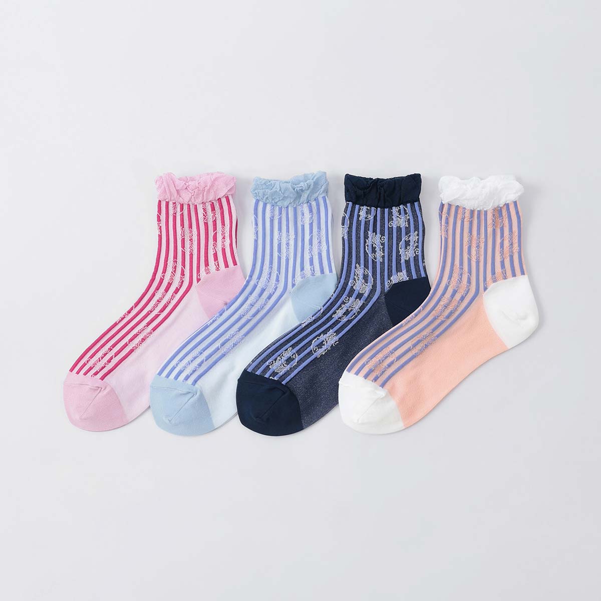 リング ストライプ フロート クルー丈 レディース ソックス