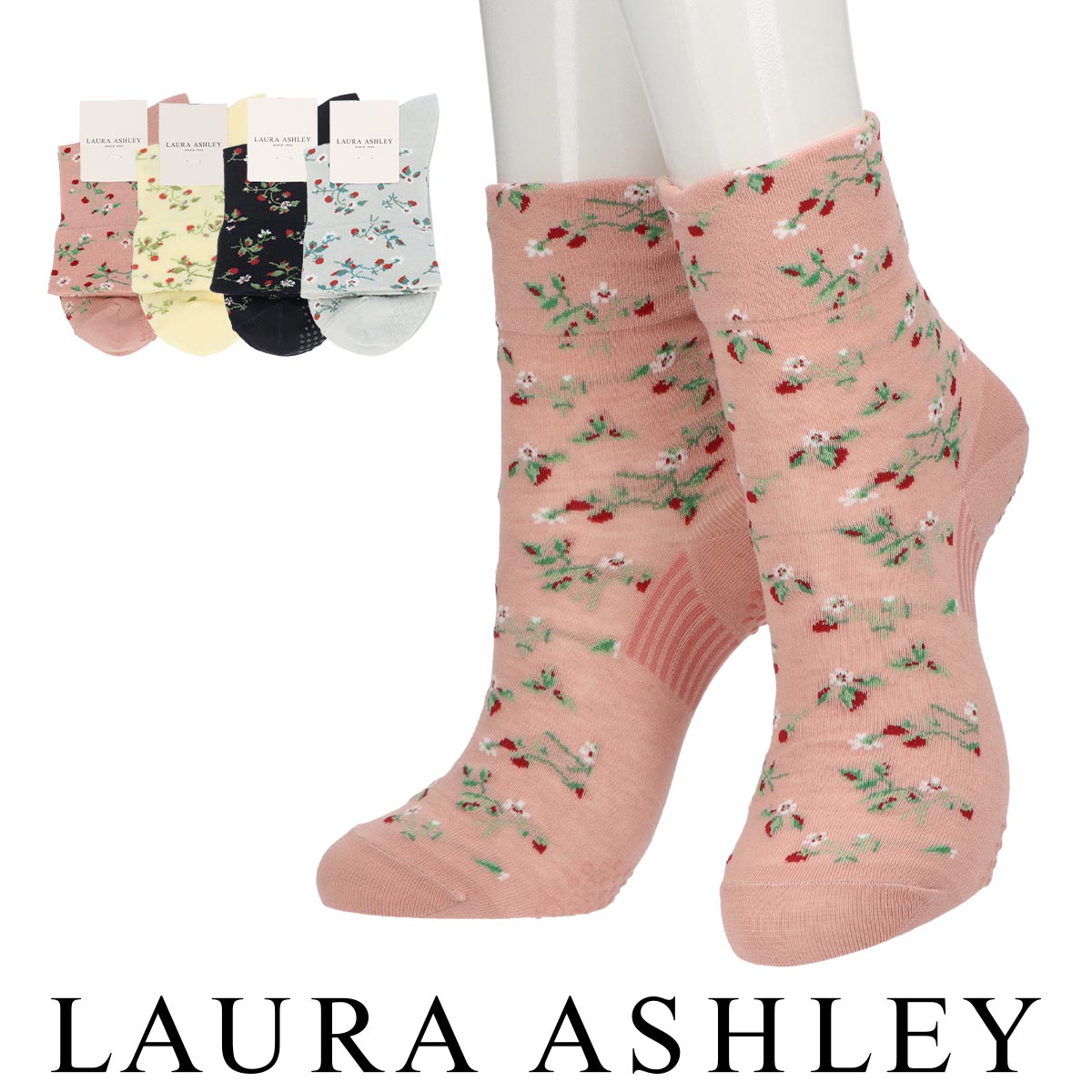 Strawberries  綿麻混 すべり止め付き クルー丈 ソックス