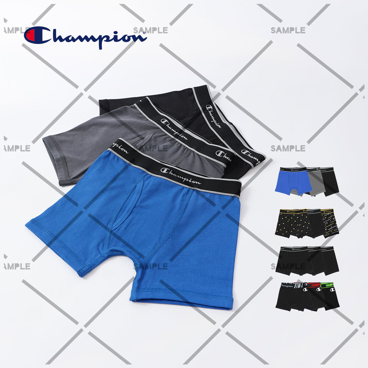 【3枚セット】Champion キッズ ボクサーパンツ 抗菌防臭 前開き Cotton Stretch Trunk
